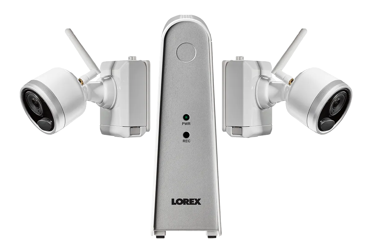 1080p Wireless camera system with 2 battery operated  wire-free cameras, 65ft night vision, mic and speaker for two way audio, No Monthly Fees