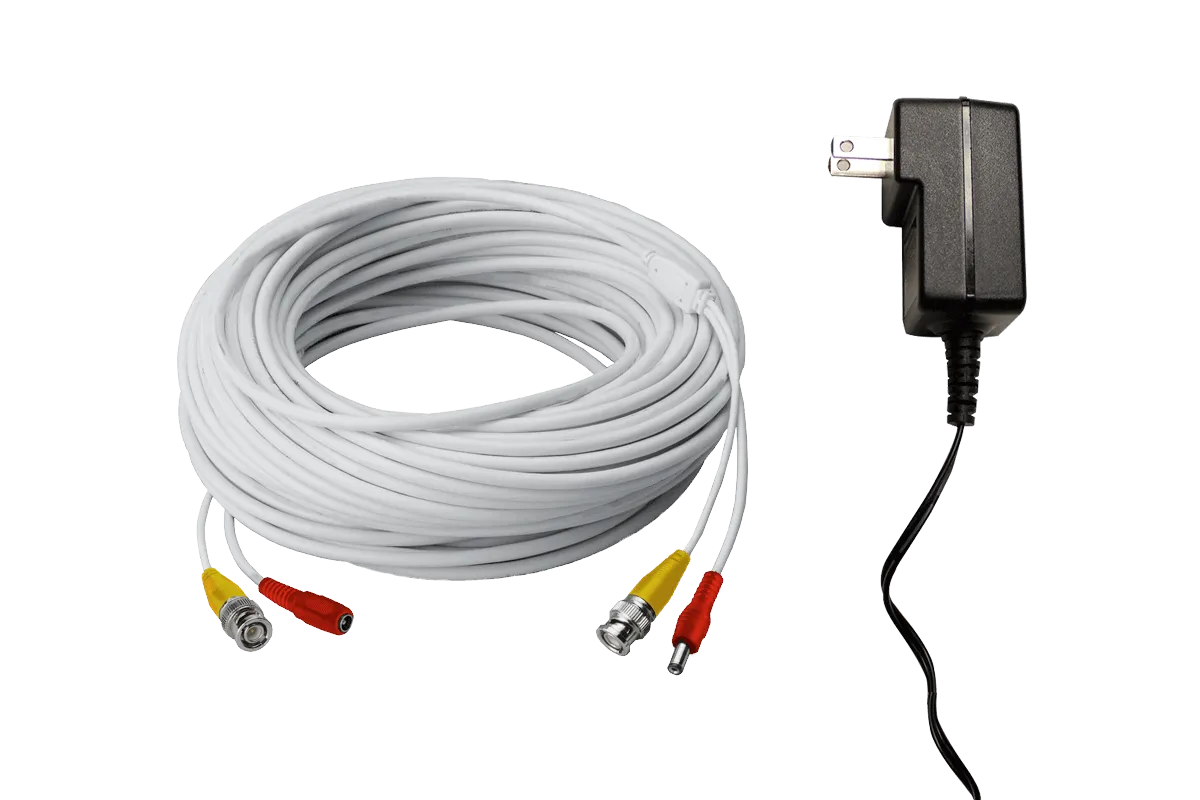 250FT high performance BNC Video/Power Cable & 12V Power Adapter for Lorex security camera systems