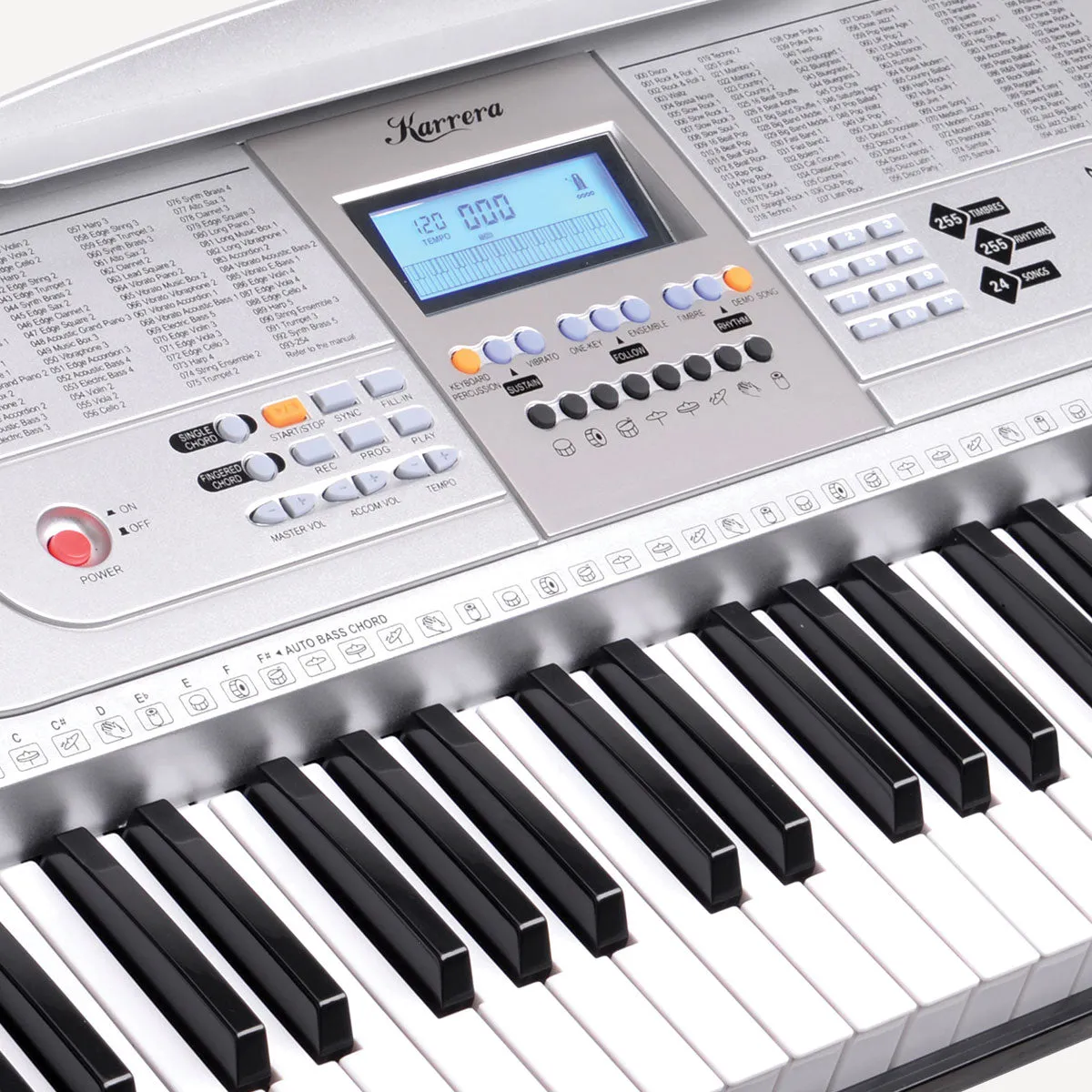 61-Key Electronic Keyboard with Stand, 255 Rhythms, Silver