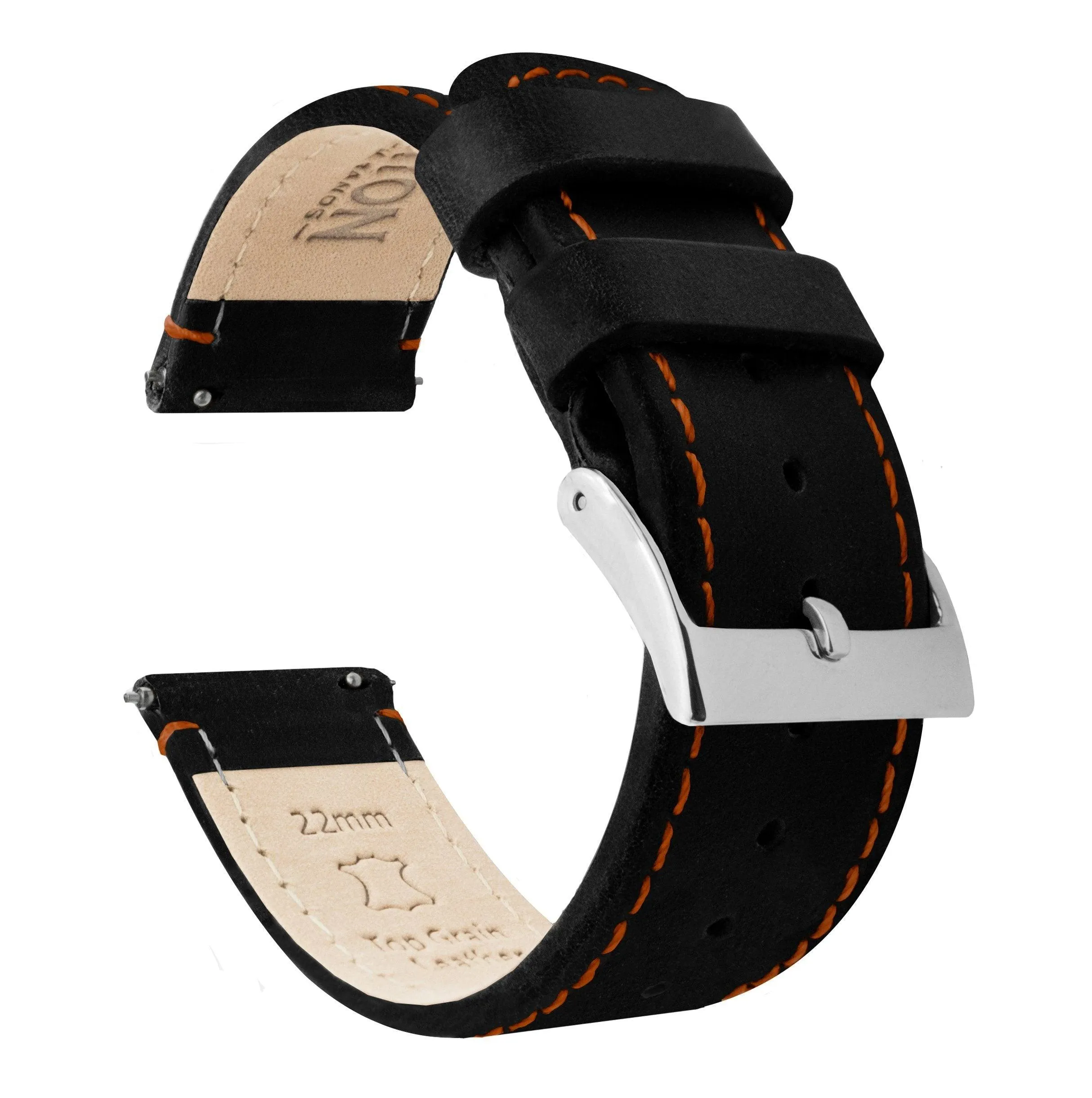 Amazfit Bip | Black Leather & Orange Stitching by Barton Watch Bands