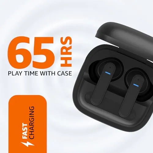 Amazon Basics True Wireless in-Ear Earbuds, Quad Mics ENC, up to 50ms Low-Latency Gaming Mode, IPX5, 25dB Active Noise Cancellation, Bluetooth 5.3, Play Time up to 65 Hours with Fast Charging (Black)