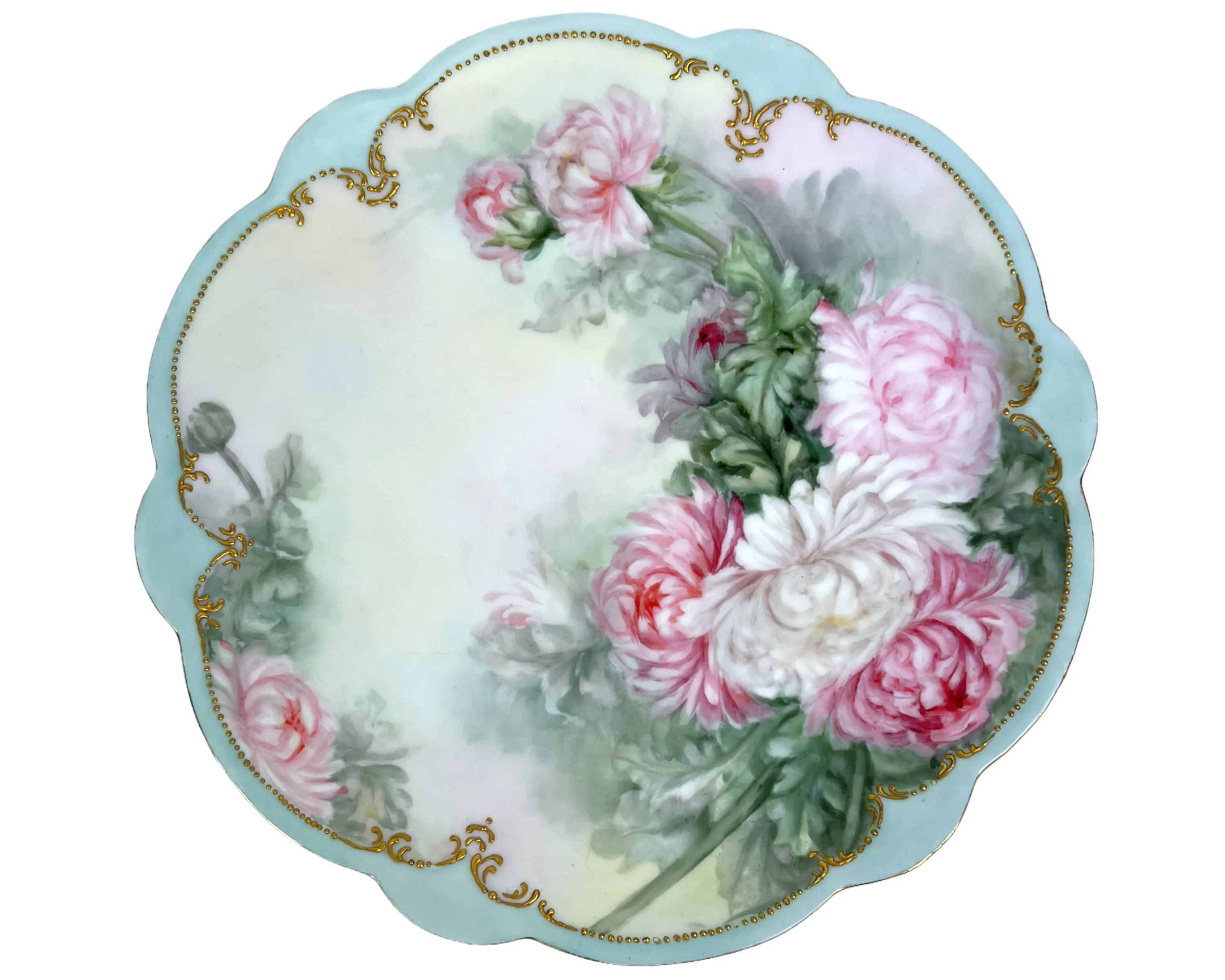 Antique Limoges Porcelain Charger Plate Hand Painted Flowers France 12.625