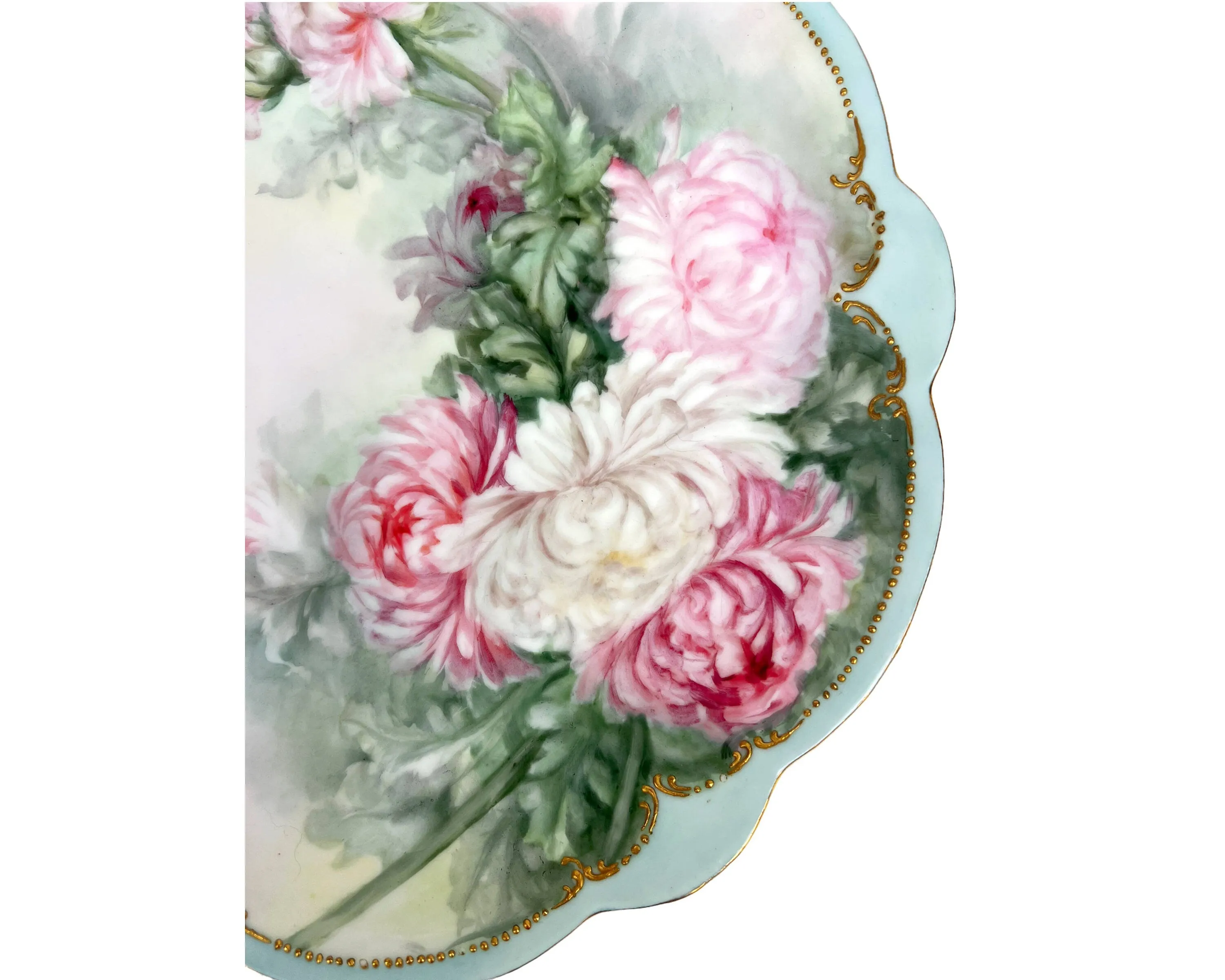 Antique Limoges Porcelain Charger Plate Hand Painted Flowers France 12.625