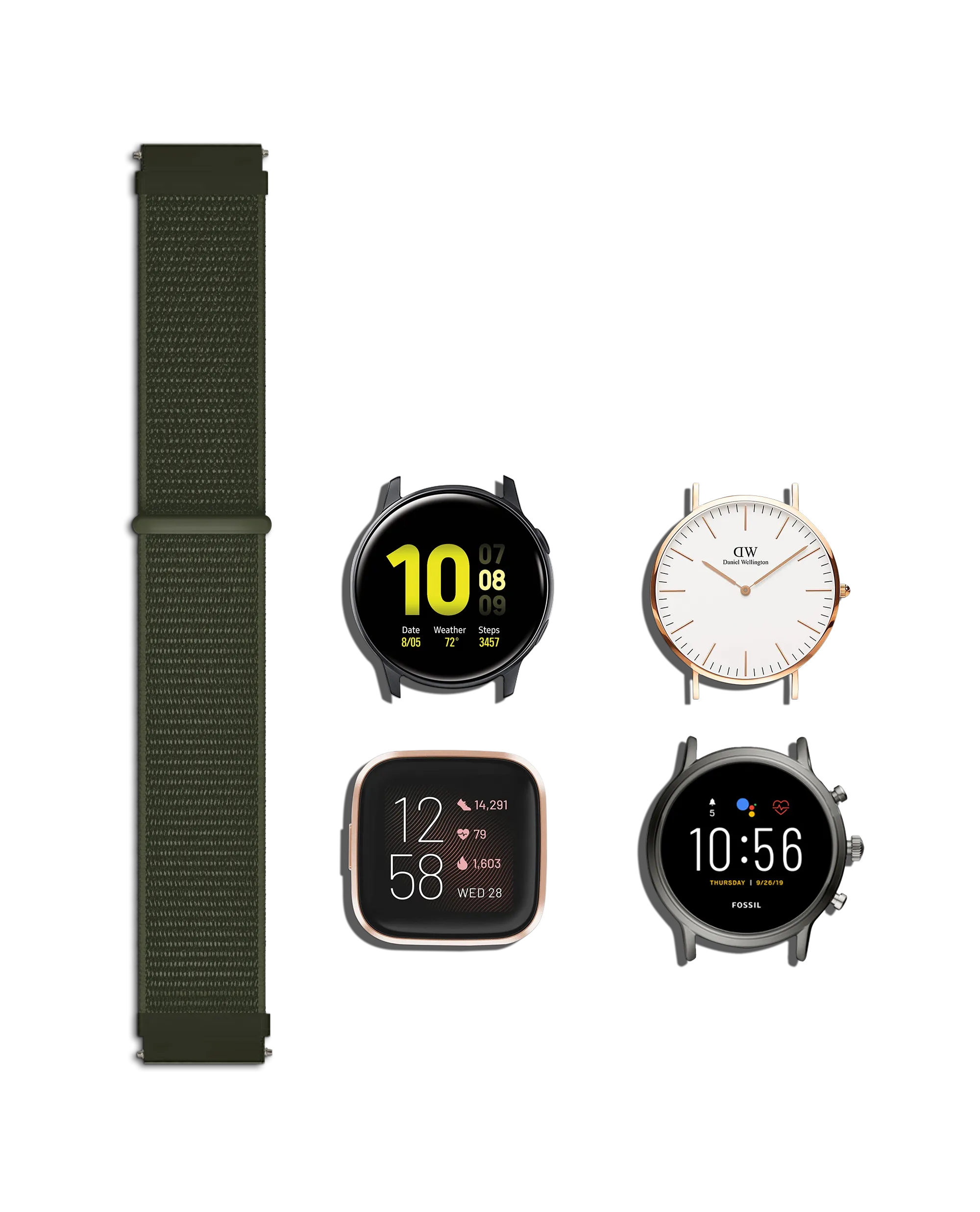 Army Green Nylon WatchBand for Samsung/OnePlus/Fitbit Smartwatches (20mm)