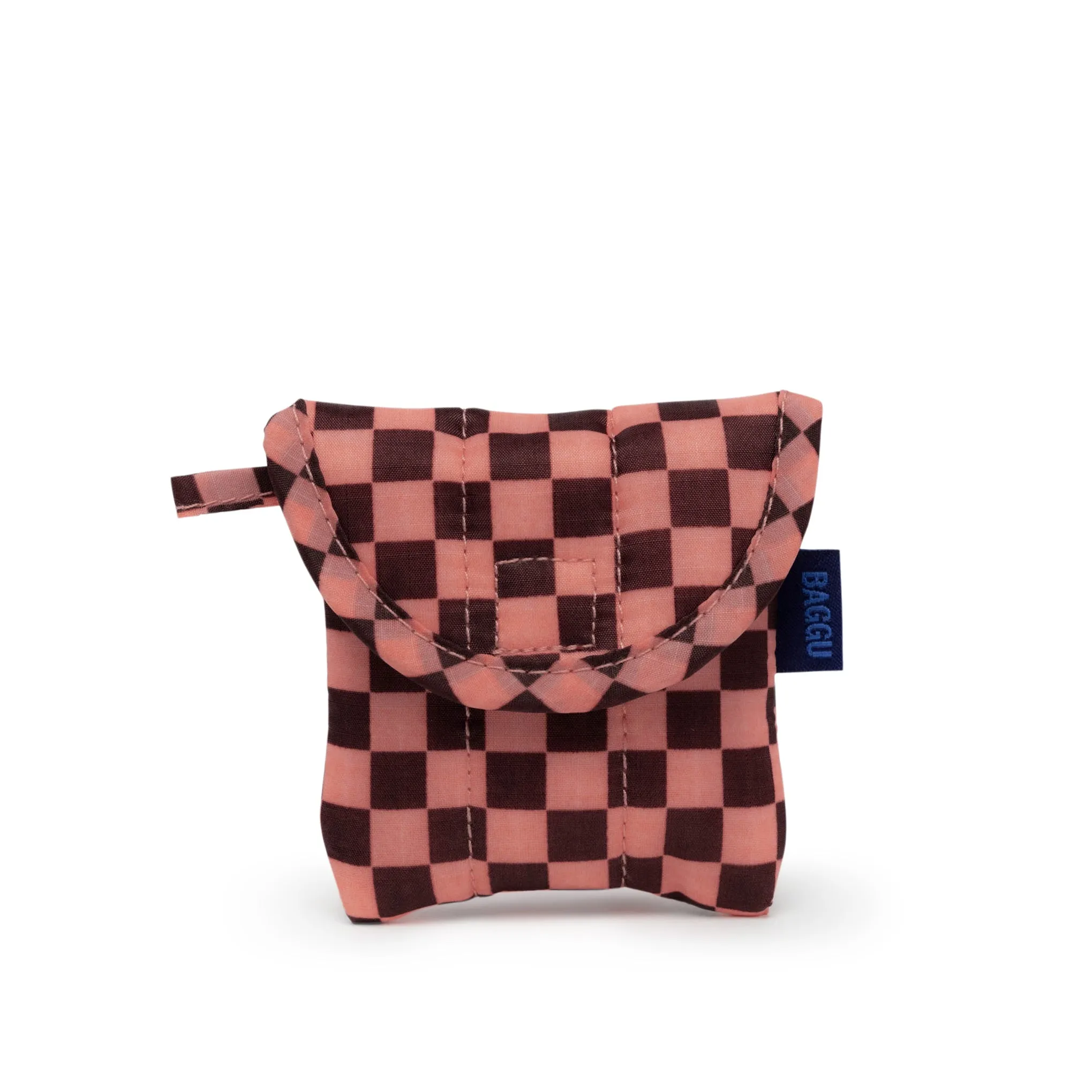 Baggu Puffy Recycled Nylon Earbuds Case - Pink Brown Check