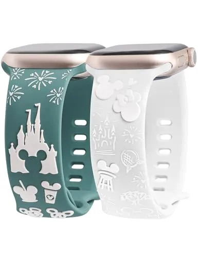 BEEXI 2 Packs Cartoon 3D Raised Band Compatible with Apple Watch Band 41/40/38mm Women Two-Tone Cute Silicone Strap for iWatch SE Series 9/8/7/6/5/4/3/2/1/Ultra(1/2) Green White/White White