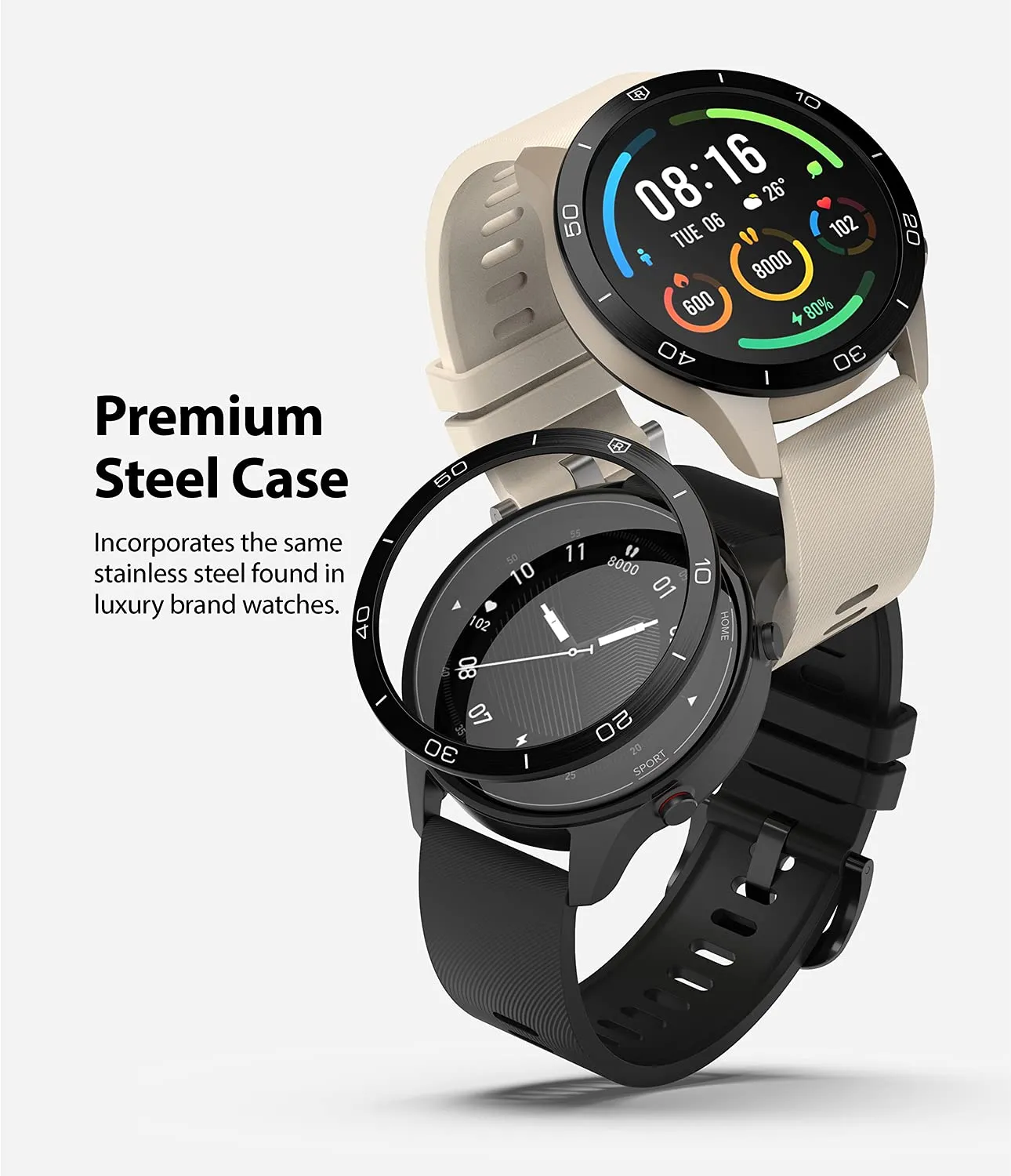 Bezel Styling Compatible with Xiaomi Mi Watch - Black [46-02]  [Stainless Steel]