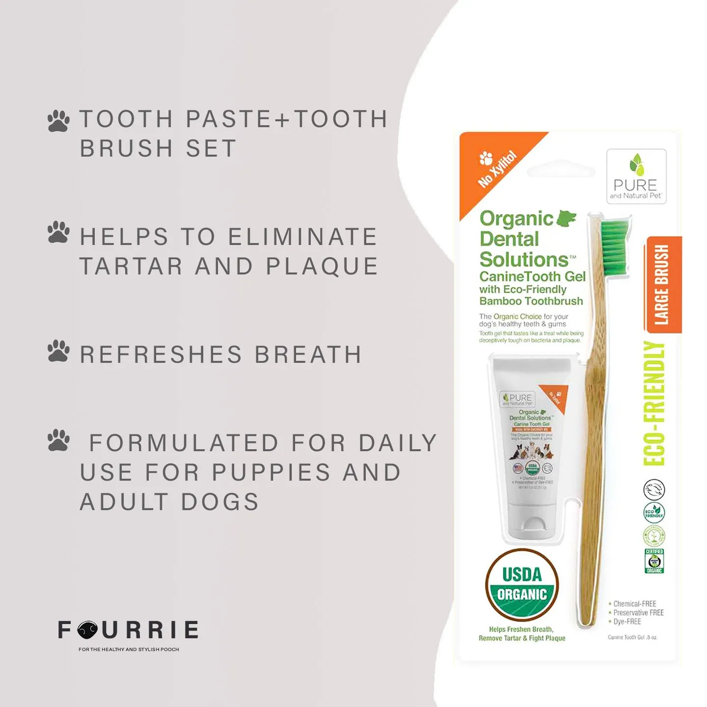 Big Dog Dental Set: Organic Toothpaste & Toothbrush by Pure and Natural Pet-Large