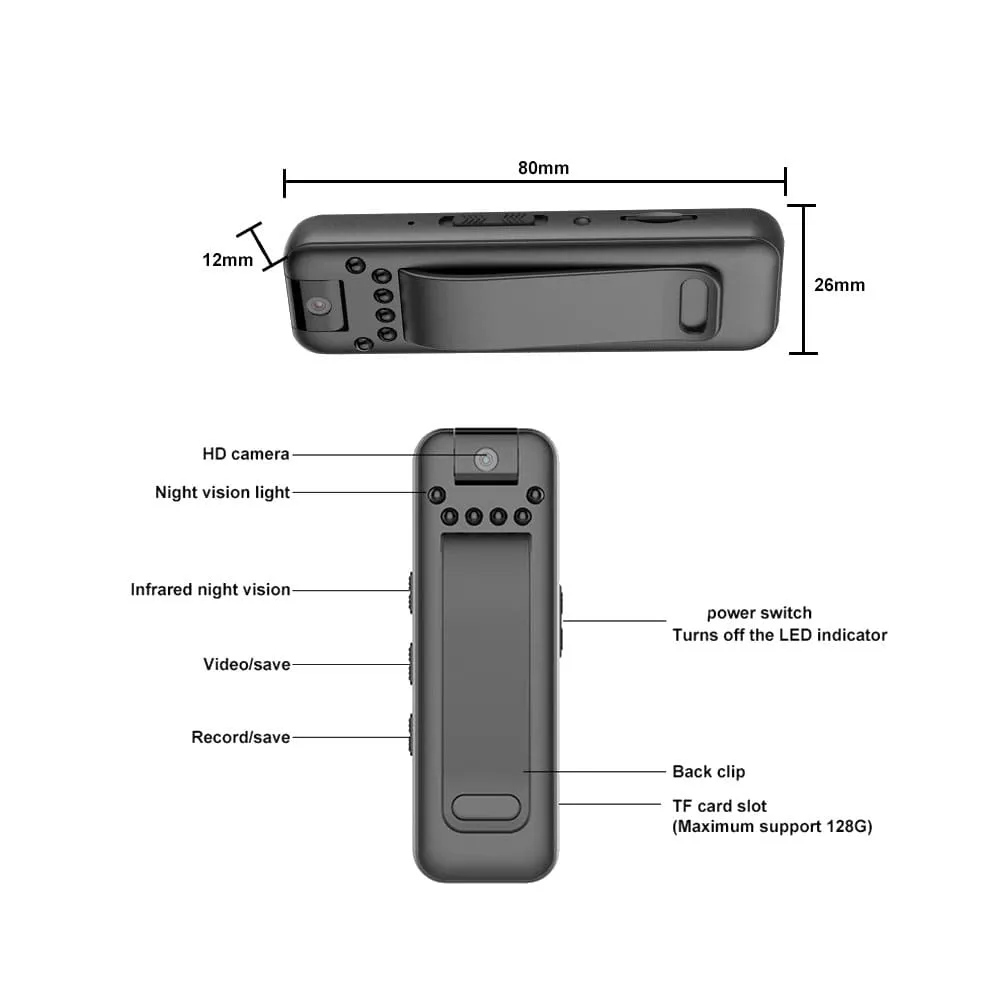 Body Camera with Night Vision and Rotating Lens for HD Video & Audio Recording