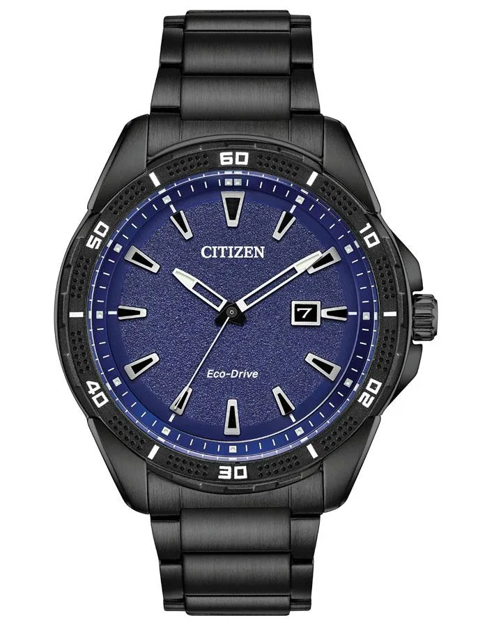 Citizen Mens DRIVE AR Watch - Black Metal - Blue Dial - Date - Bracelet