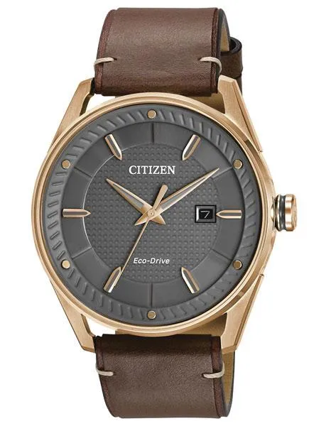 Citizen Mens DRIVE CTO - Rose Gold-Tone - Leather Strap - Grey Dial - Date