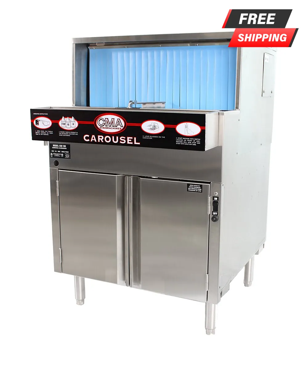 CMA Low Temp Under Counter Glasswasher with 1.25 kW Electric Tank Heater & Circular Conveyor