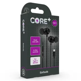 Core  Type-C Black Earbuds 1.2m