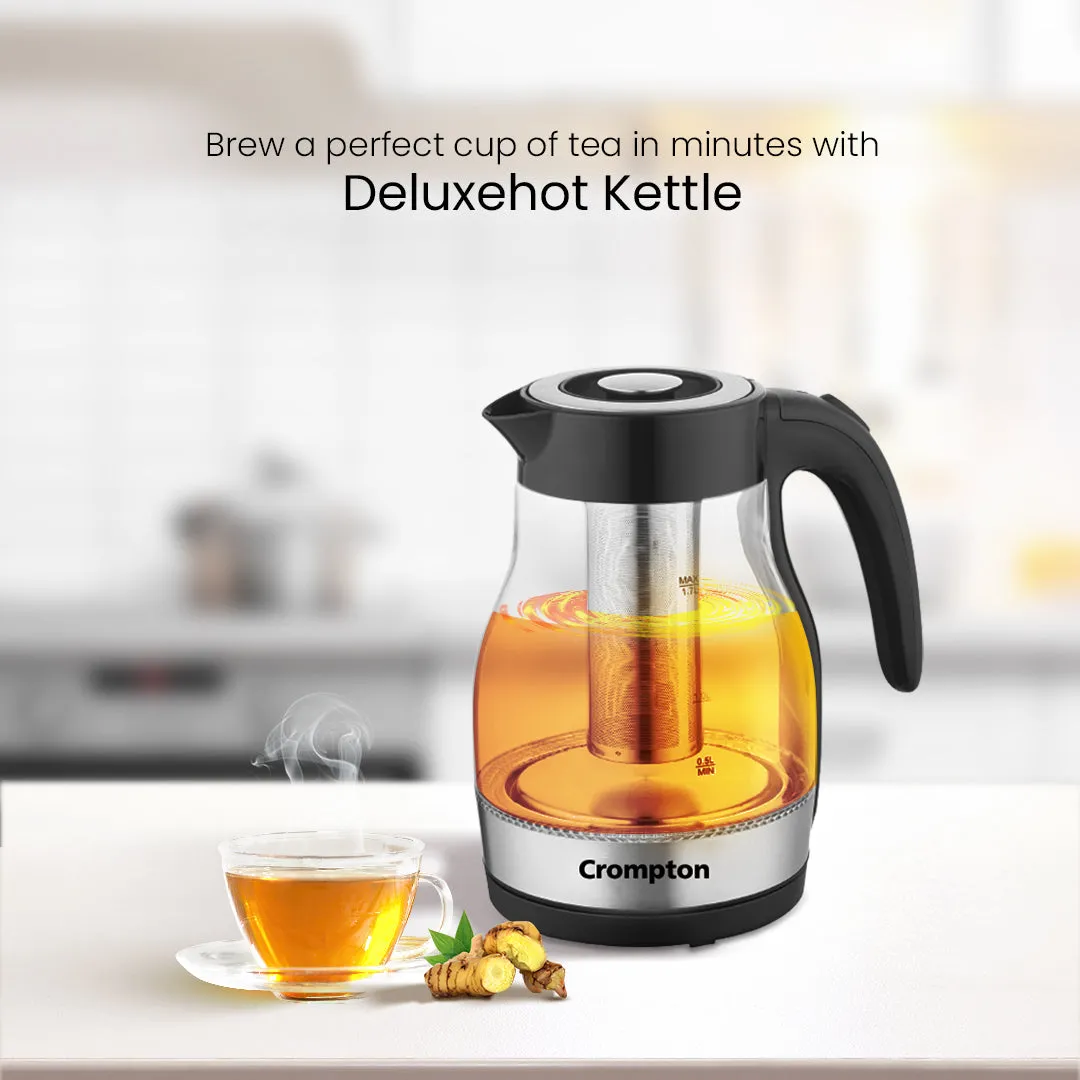 Crompton Deluxehot Glass Electric Kettle with Removable Infuser | 1.7 Litres