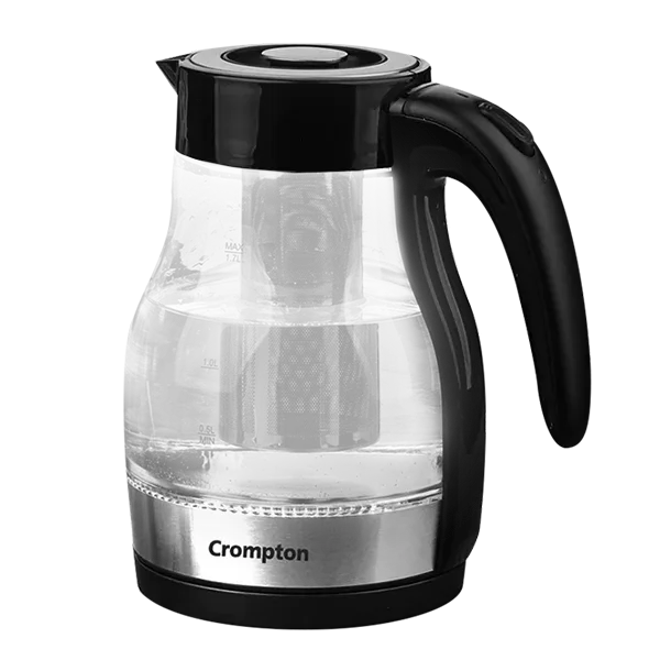 Crompton Deluxehot Glass Electric Kettle with Removable Infuser | 1.7 Litres