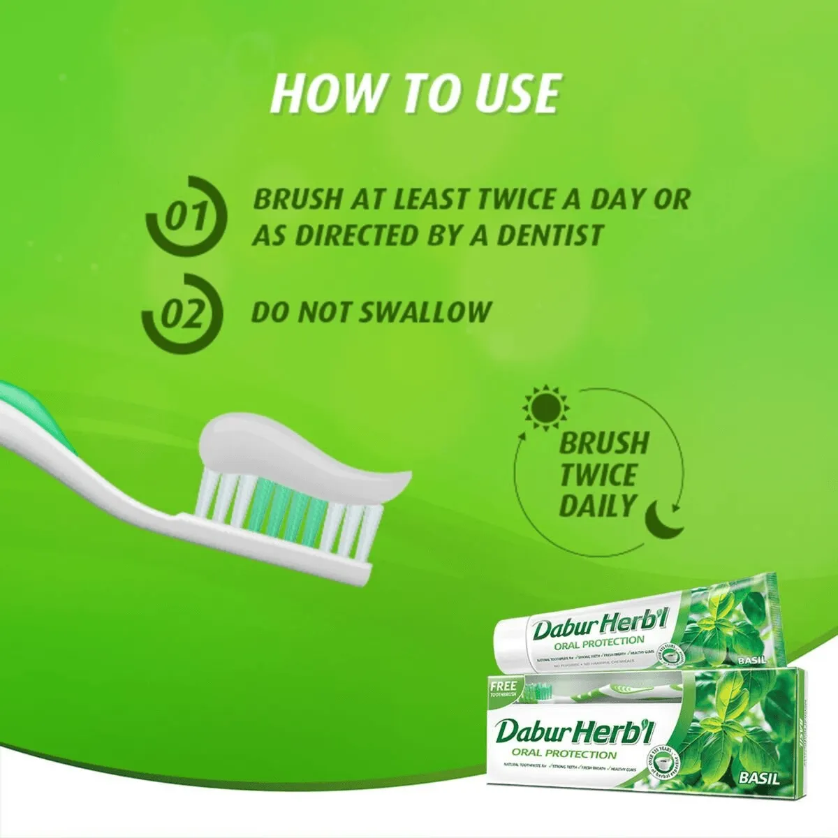 Dabur Herbal Basil Oral Protection Toothpaste With Tooth Brush Free - 150g