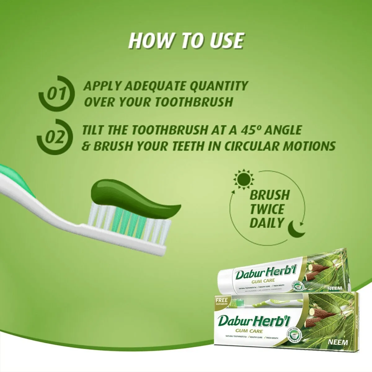 Dabur Herbal Neem Toothpaste With Tooth Brush Free - 150g