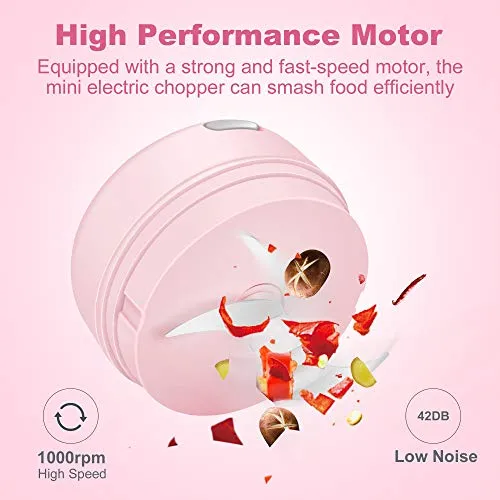 DAHOKO Electric Mini Garlic Chopper [Portable, Wireless, 100ml] Mini Electric Chopper with Spoon, Electric Food Chopper Tool, Mini Chopper for Mashing Onion, Garlic, Chili, Peppers, Nuts(Pink)