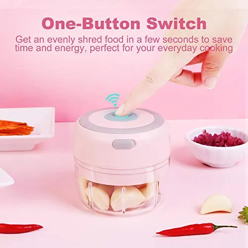 DAHOKO Electric Mini Garlic Chopper [Portable, Wireless, 100ml] Mini Electric Chopper with Spoon, Electric Food Chopper Tool, Mini Chopper for Mashing Onion, Garlic, Chili, Peppers, Nuts(Pink)