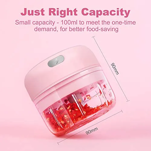 DAHOKO Electric Mini Garlic Chopper [Portable, Wireless, 100ml] Mini Electric Chopper with Spoon, Electric Food Chopper Tool, Mini Chopper for Mashing Onion, Garlic, Chili, Peppers, Nuts(Pink)