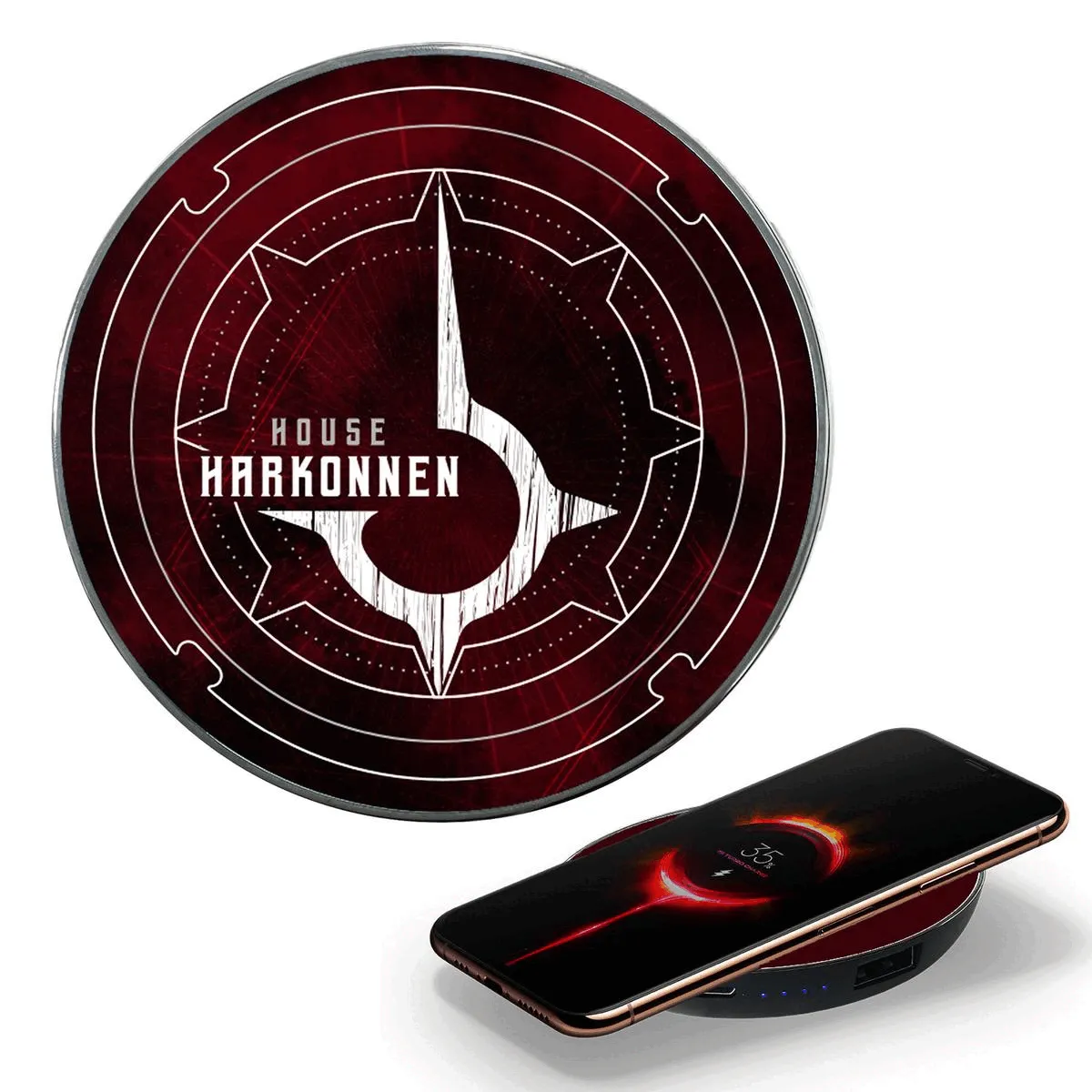 Dune Harkonnen Qi Wireless Charger With Illuminated Harkonnen House Crest & Built-In Power Bank