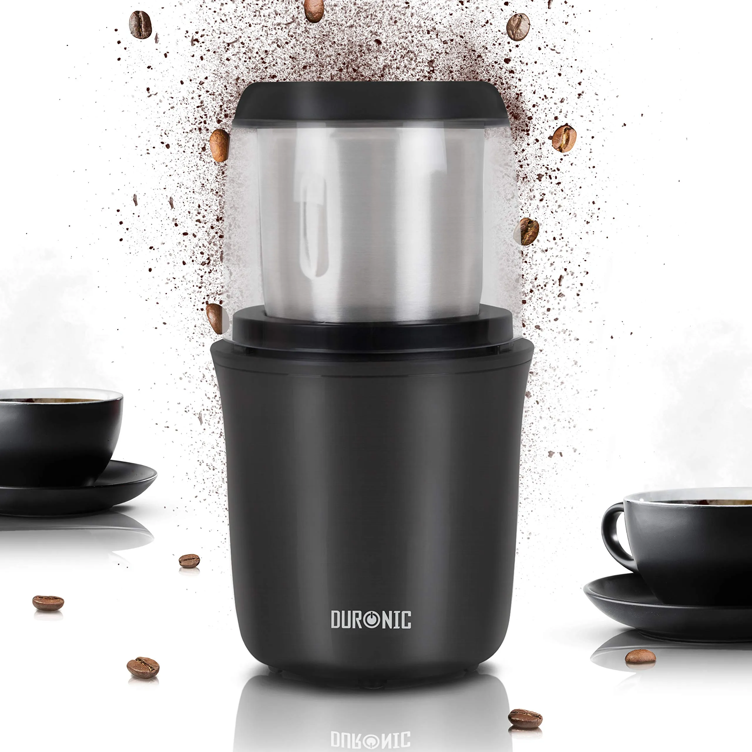 Duronic Electric Coffee Grinder CG250, Coffee Bean Grinder Machine, Stainless Steel Blades Grinders, Fast Dry Mini Removable Grinding Mill Pot for Coffee Beans, Nuts, Seeds, Spices, Flax - Black