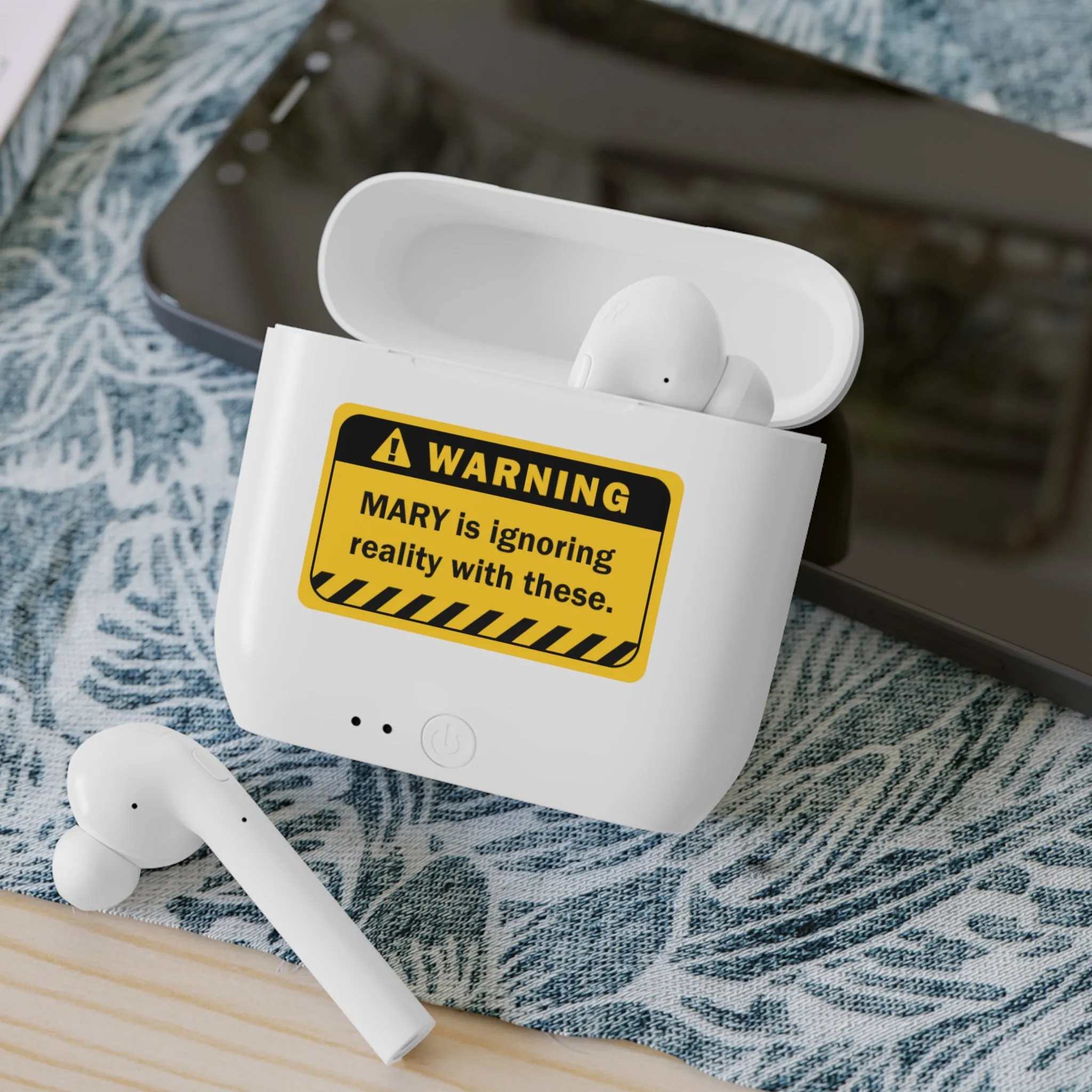 Earbuds | Funny Warning Sign Customizable Name