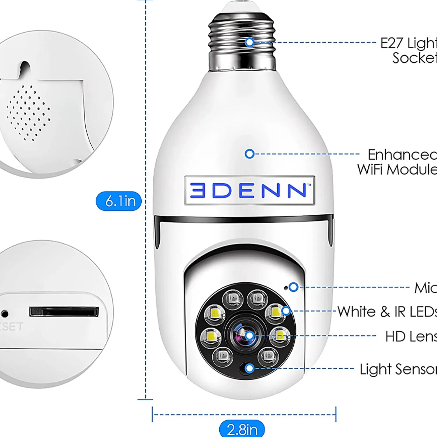 Edenn I-Defend Bulbs Security Camera Light & Splitter Twin Socket Adapter