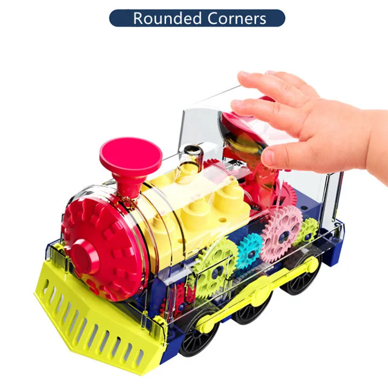 Electric Transparent Gear Toy Rotating Walking Train For Babies