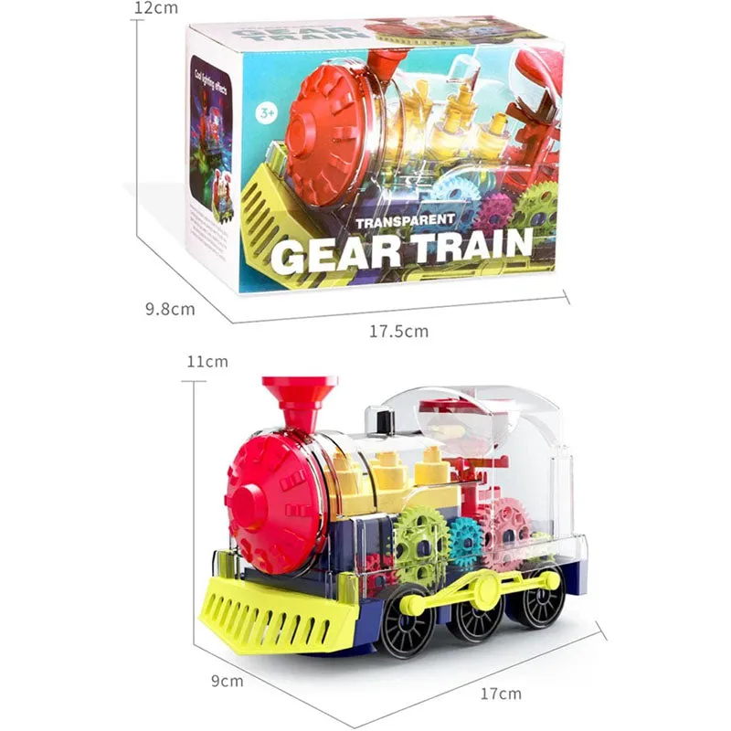 Electric Transparent Gear Toy Rotating Walking Train For Babies