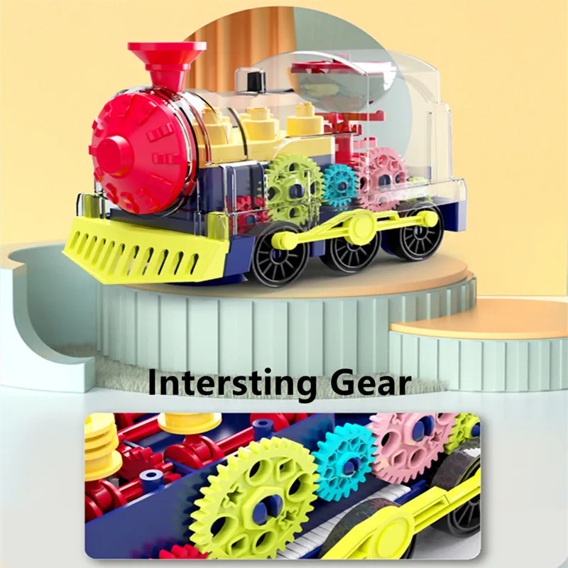 Electric Transparent Gear Toy Rotating Walking Train For Babies