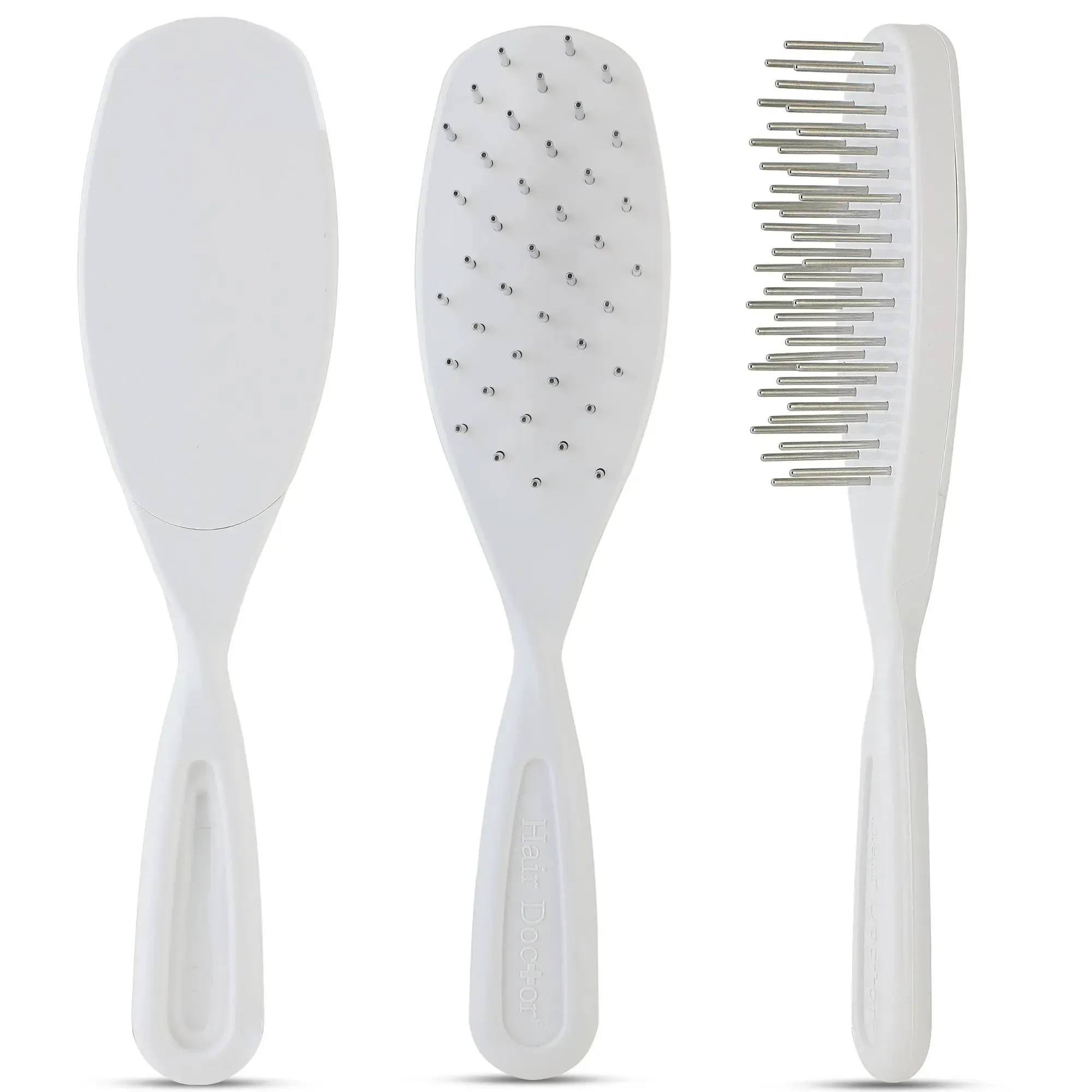 Hair Brush with Stainless-Steel Rotating Teeth