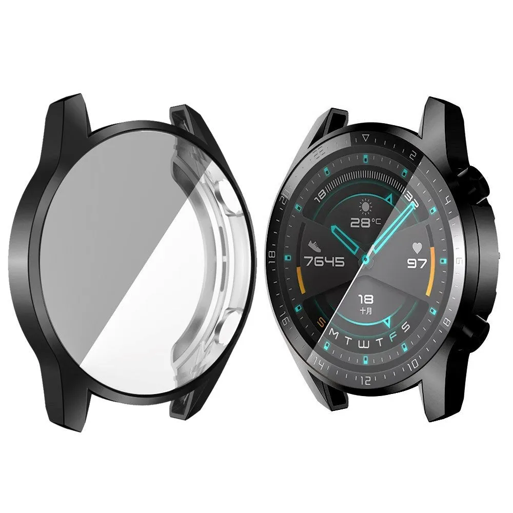 Huawei Watch GT2 (46mm) Fleksibelt Plastik Cover m. Skærmbeskyttelse - Sort