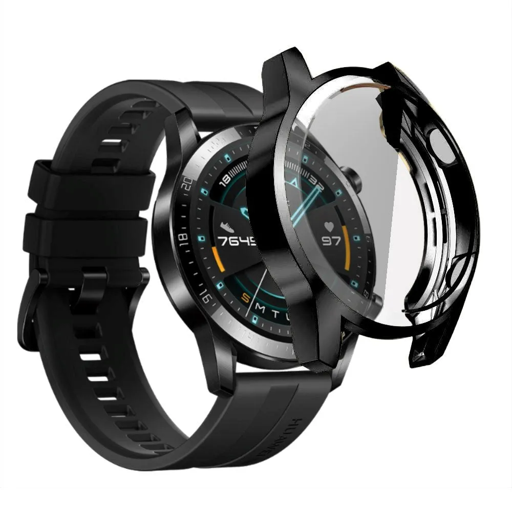 Huawei Watch GT2 (46mm) Fleksibelt Plastik Cover m. Skærmbeskyttelse - Sort