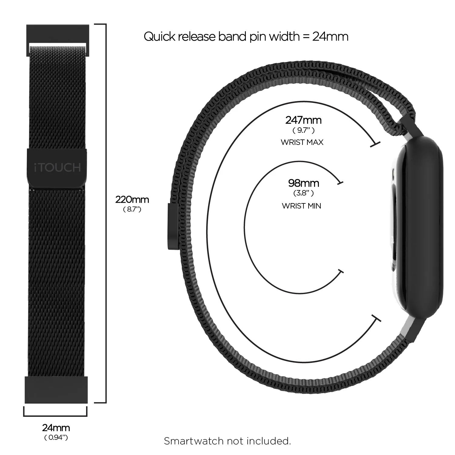 iTouch Air 3 44mm Extra Interchangeable Strap: Black Mesh