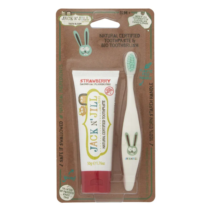 Jack N Jill  Toothpaste Brush Buddy Strawberry Natural and Bunny 2pc