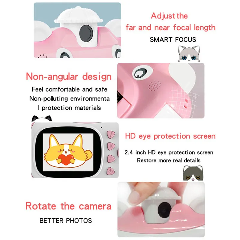 Kids Instant Print Camera 1080P Digital Selfie Camera with 3 Rolls of Printing Paper