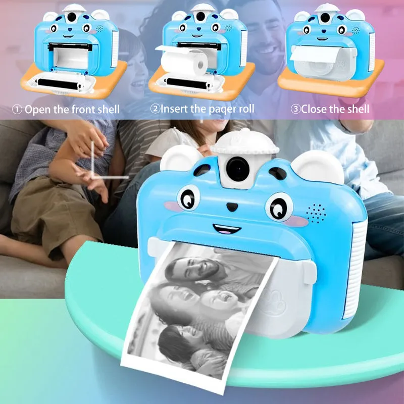 Kids Instant Print Camera 1080P Digital Selfie Camera with 3 Rolls of Printing Paper