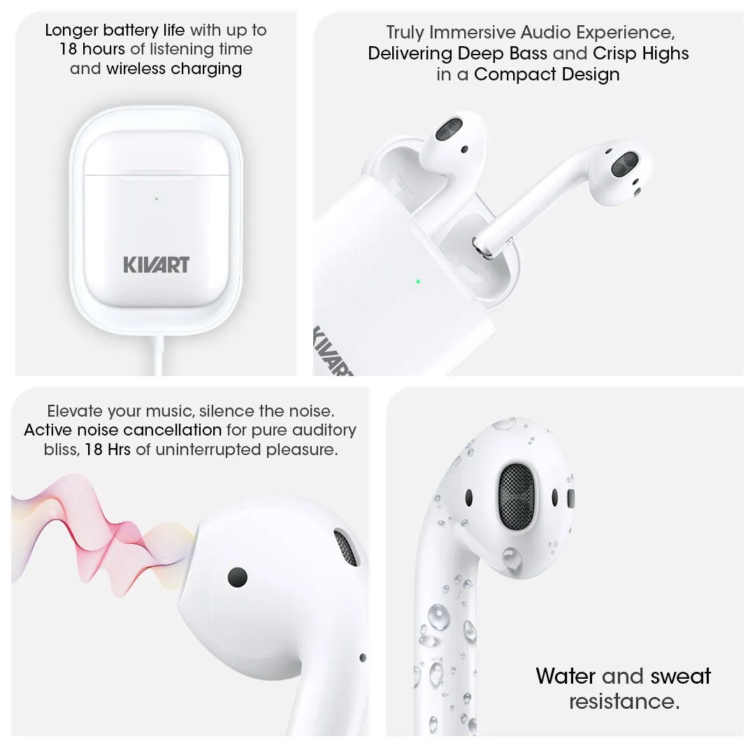 Kivart Rush | Affordable Wireless Earbuds | 18-hour Playtime in one Charge | Fast Charging | Dual Device Pairing | Best Fit for all Ear sizes | 10mm Drivers