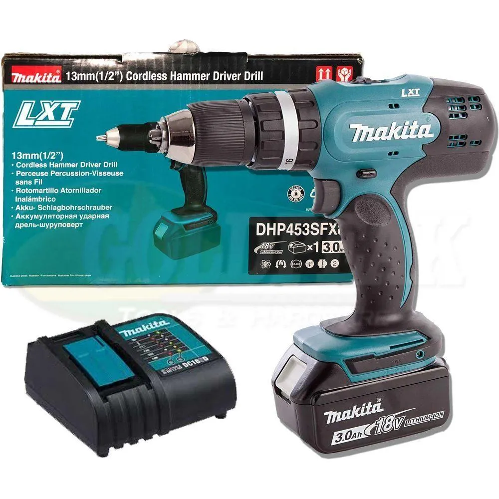 Makita DHP453SFX8 18V Cordless Hammer Drill (LXT-Series)