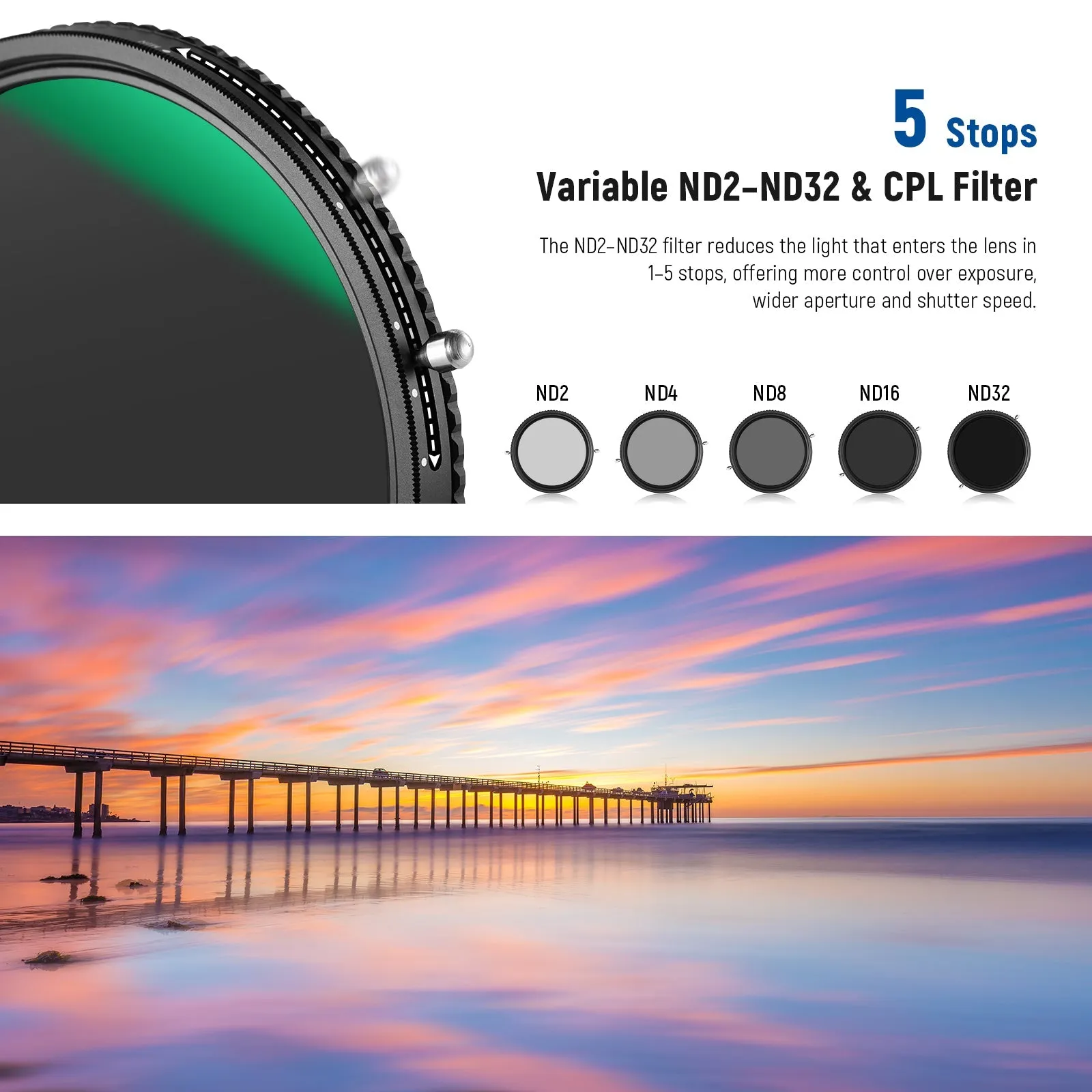 NEEWER 2 in 1 Variable ND Filter ND2–ND32 CPL Filter