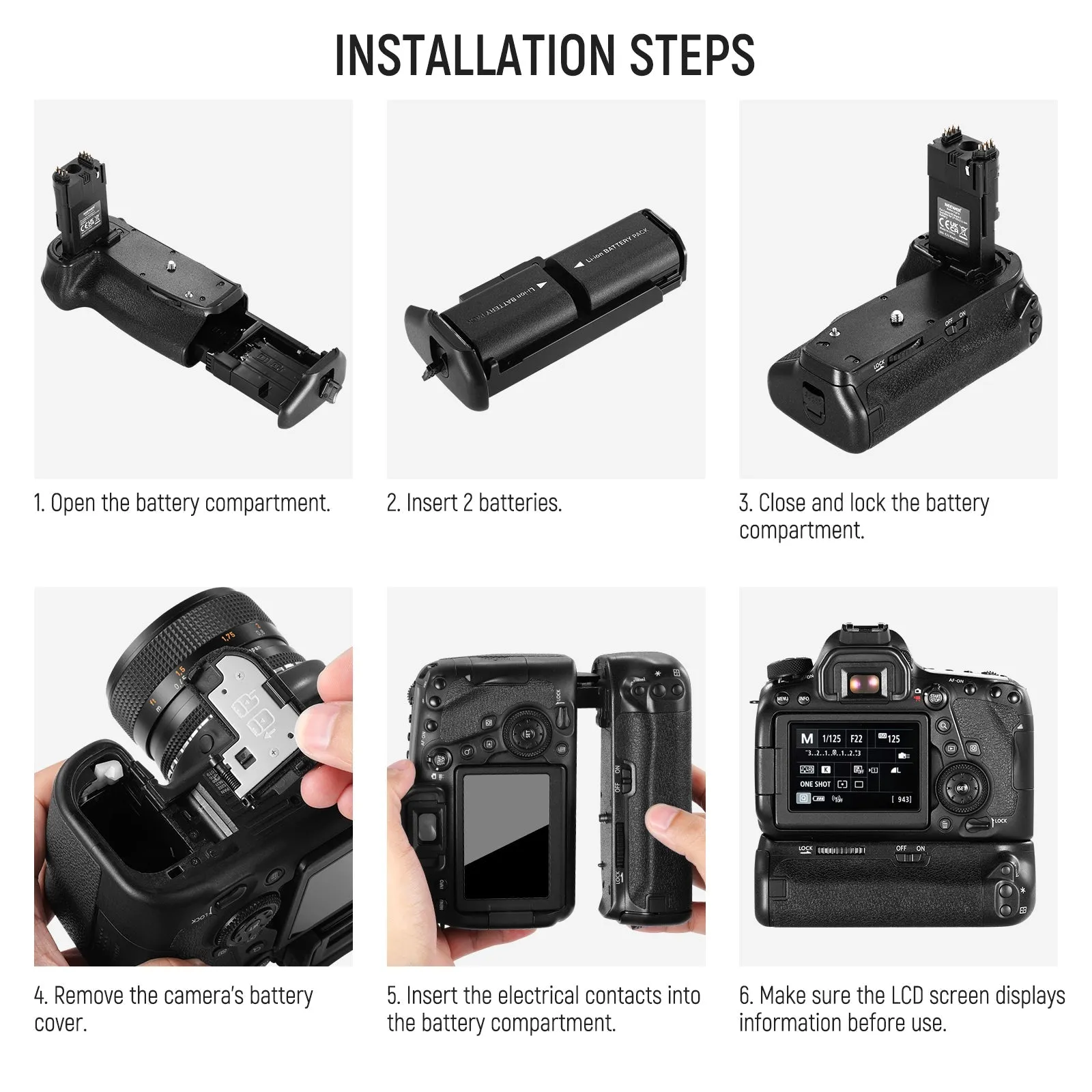 NEEWER BG-E21 Battery Grip Replacement For Canon 6D Mark II DSLR Camera