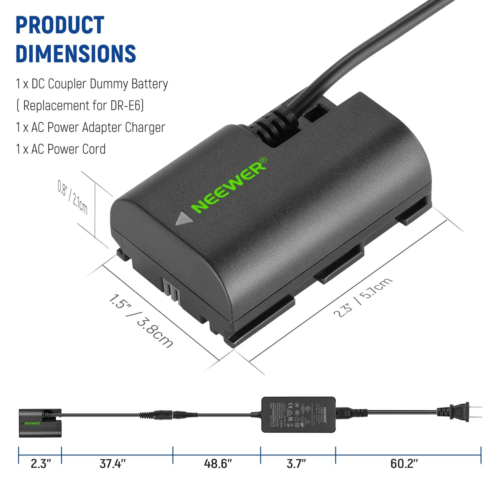 NEEWER LP-E6/E6N/E6NH Canon Replacement Dummy Battery