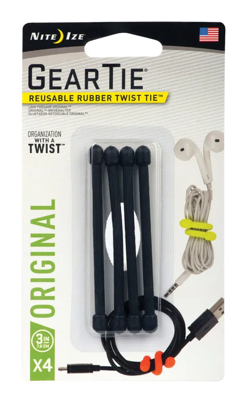 Nite Ize Gear Tie 3 in. L Black Twist Ties 4 pk