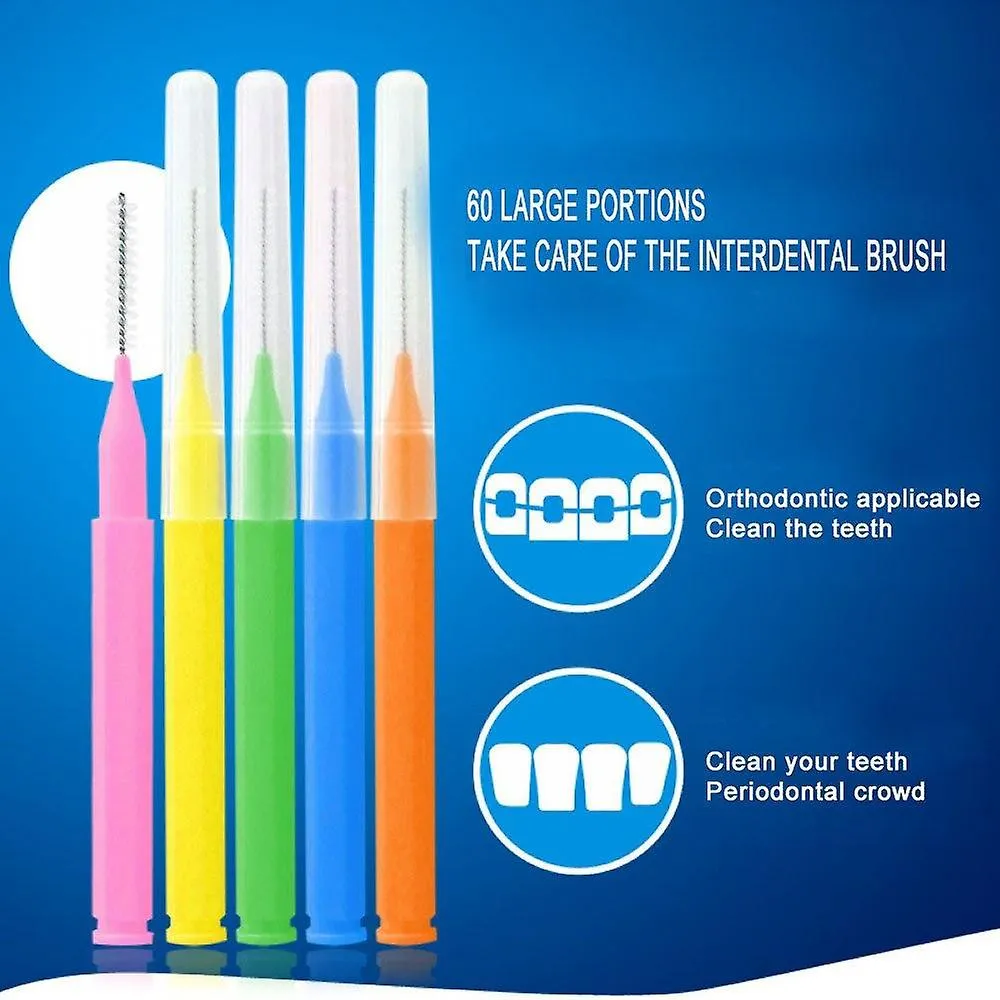 Orange 60pcs L Shaped Interdental Brush Floss Interdental Cleaners Orthodontic Dental Teeth Brush Toothpick Oral Care Tool