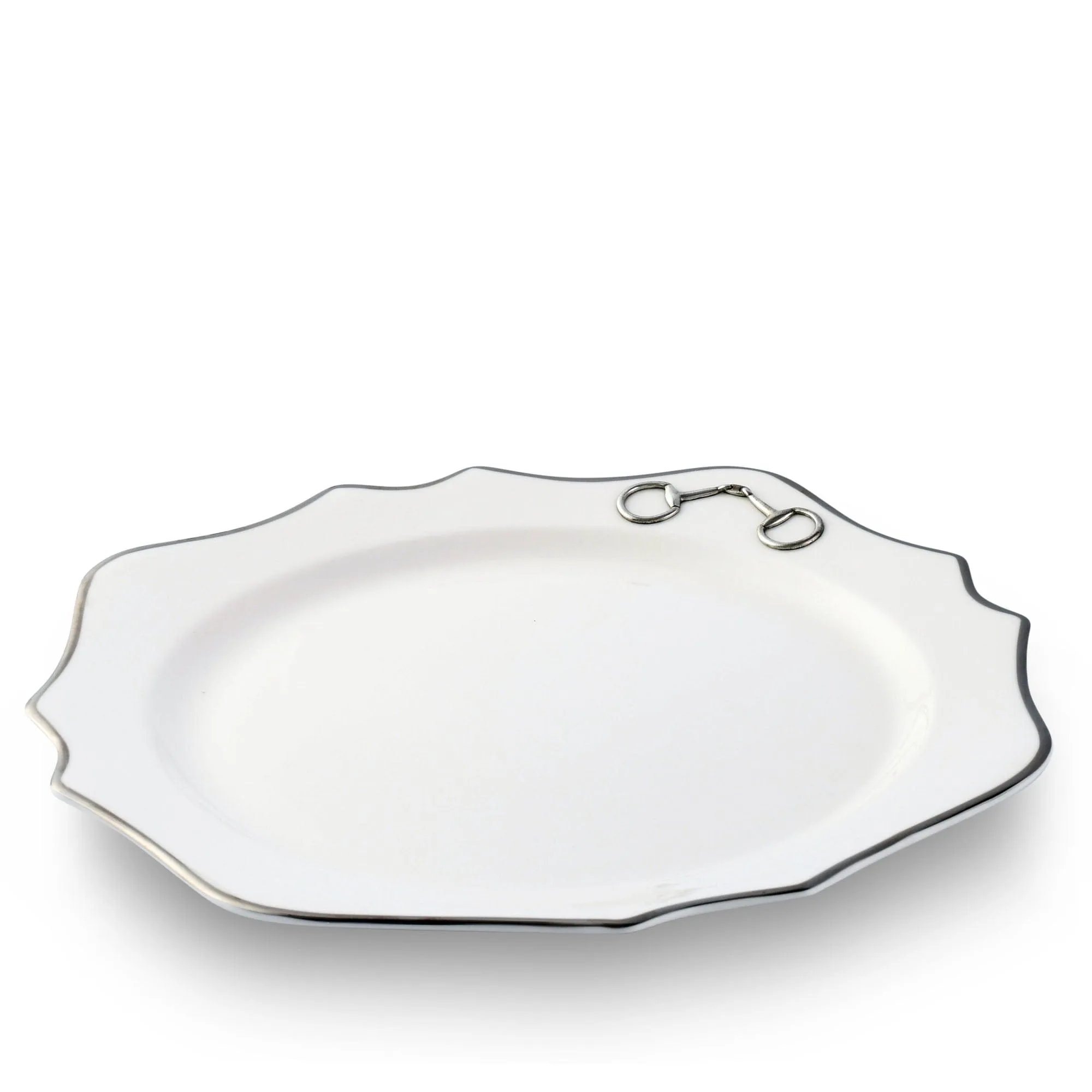 Pewter Bit Bone China Scallop Charger Plate Platinum Rim