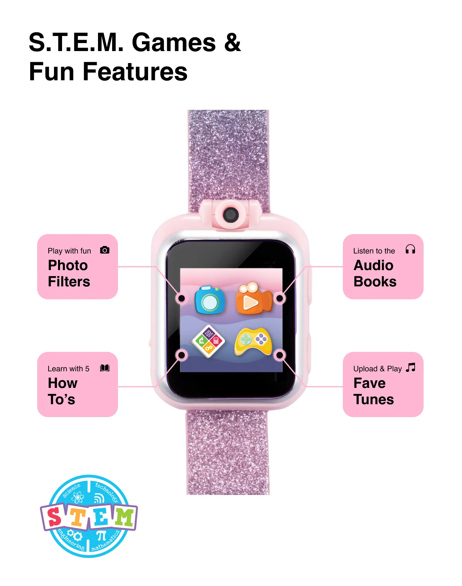 PlayZoom 2 Kids Smartwatch: Pastel Blue and Pink Glitter