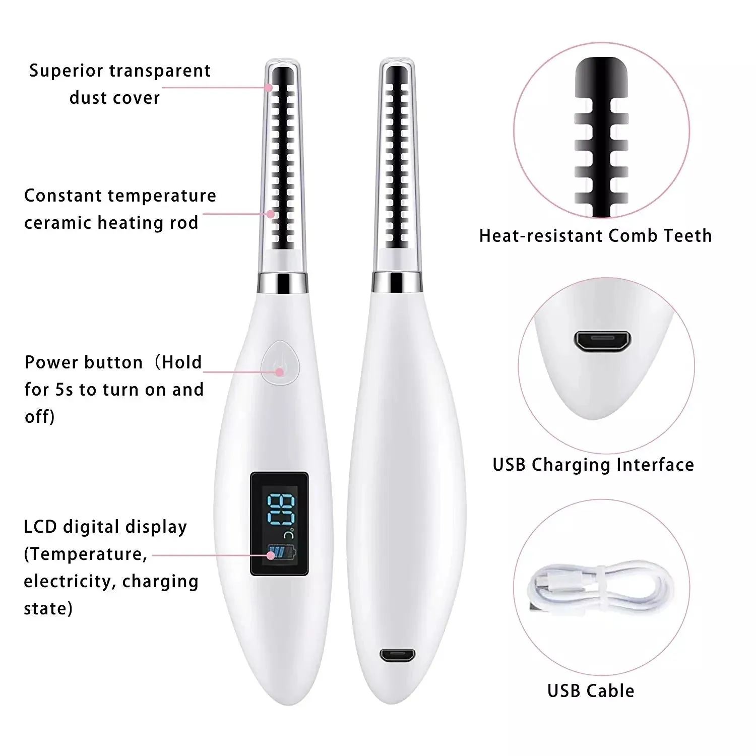 Portable LED Display Electric Ironing Eye Lashes Natural Curling Device Electric Heated Long-Lasting Eyelash Curler 360-Degree R