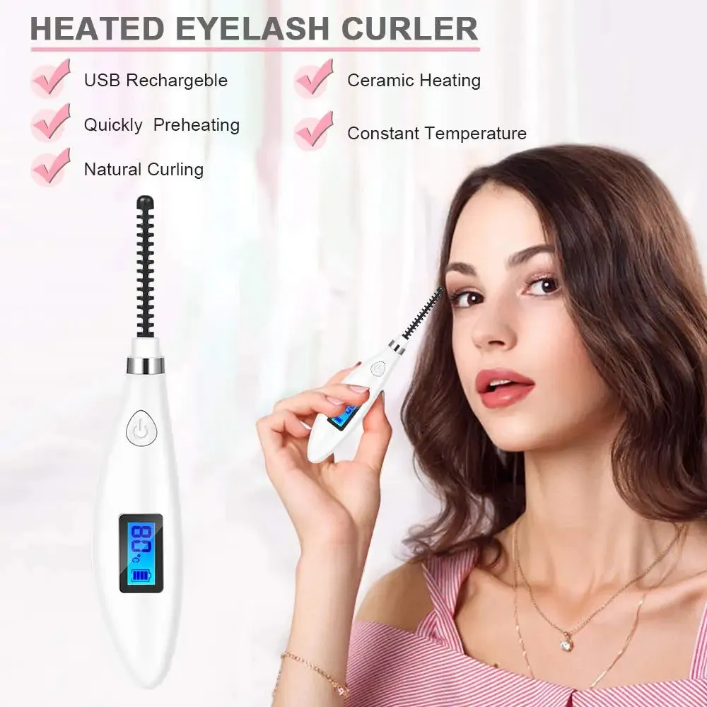 Portable LED Display Electric Ironing Eye Lashes Natural Curling Device Electric Heated Long-Lasting Eyelash Curler 360-Degree R