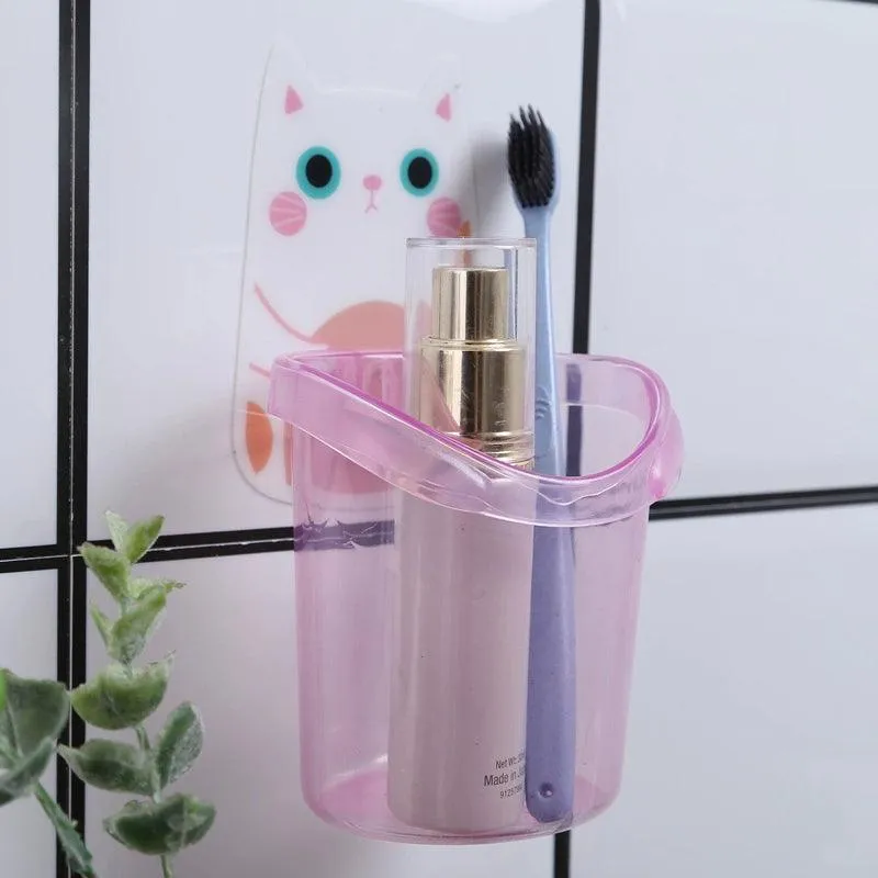 Punch-Free Bathroom Vanity Toothbrush Case Storage Rack